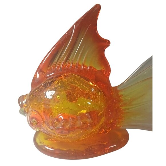 Demekin Lantern Blown Orange Crackle Glass Figurine Hollow Koi Gold Fish Vintage - Picture 10 of 12